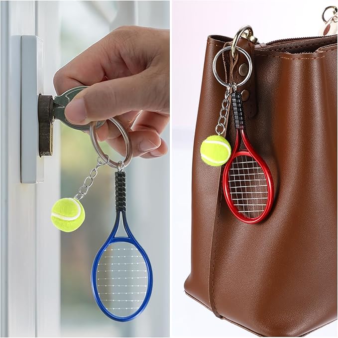 PATIKIL Tennis Keychain, Mini Tennis Racket Keychain Key Ring Tennis Ball Cute Sports Keyrings for Sport Lovers