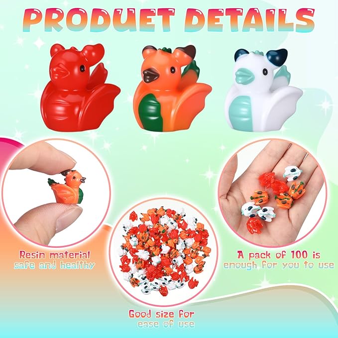 Seenelling 100 Pcs Mini Resin Dragon Ducks Tiny Dragon Duck Figurines for Miniature Landscape Garden Accessories Summer Holiday Decoration