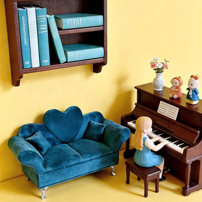 Modern Dollhouse Furniture, 1/6 Scale of Miniature Dollhouse Sofa, Openable Sofa Mini Jewelry Display Storage Box with Mini Mirror for Earrings, Necklaces, Bracelets (Blue Velvet)