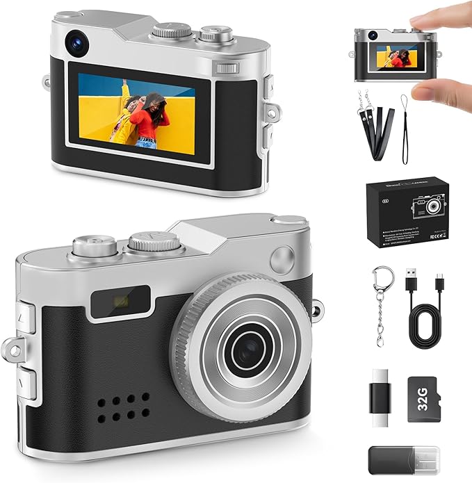 Mini Keychain Camera, 1080P & 2MP Retro Aesthetic, 32GB Memory, Pocket-Sized Vintage Camera, Christmas Birthday Gift for Friends