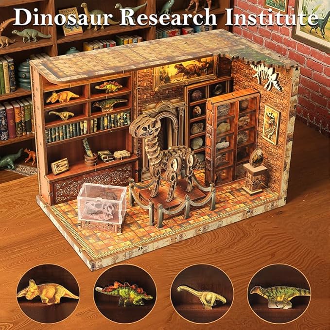 DIY Miniature Dollhouse Kit, Tiny House Kits with Furnitures, Mini House Making Kit to Build for Adults, Hobby Craft Gift for Christmas Day, Dinosaur Museum