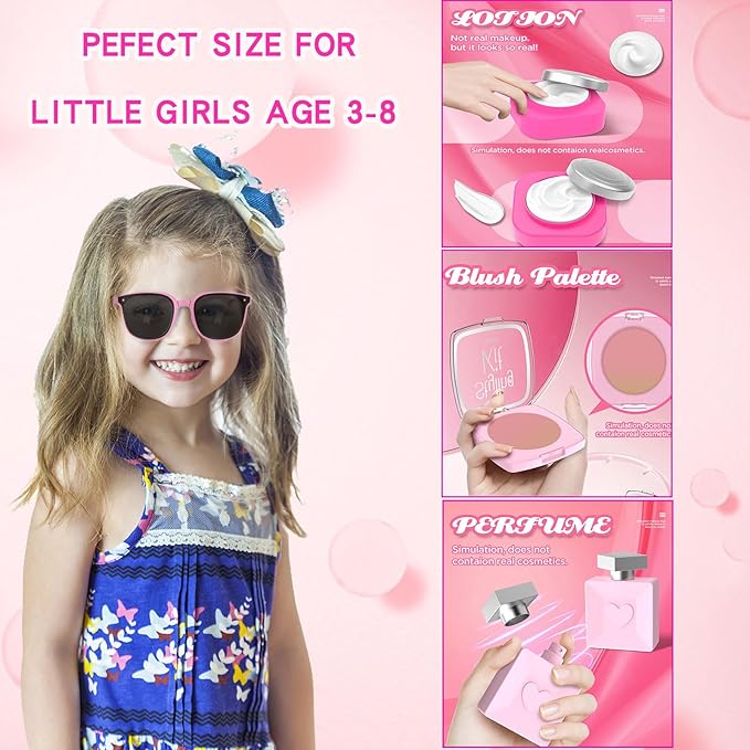 Pretend Makeup Kit for Girls - Realistic Toy Cosmetic Set with Sunglasses, Lipstick & Eyeshadow | Non-Toxic Fake Play Makeup for Kids Dress Up & Role Play for Ages 3-8