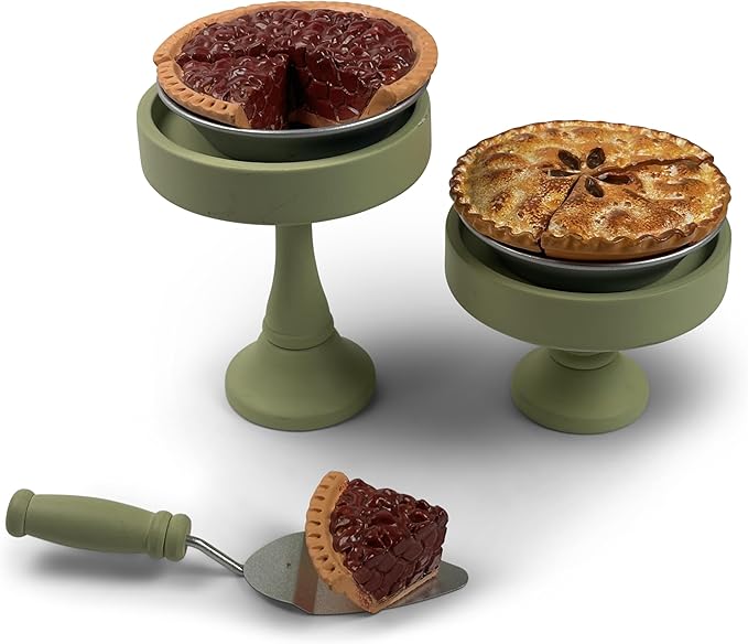 THE QUEEN'S TREASURES 18 Inch Doll Bakery Food Accessories, Yummy Pecan and Apple Pies with 2 Slices, 2 Metal Pie Pans, 2 Cake Stands. Compatible with American Girl