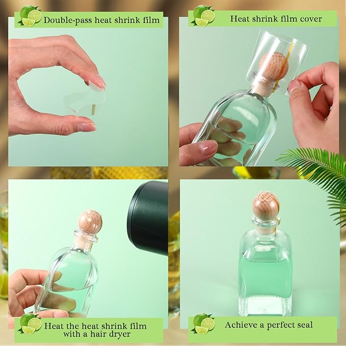 Baderke 24 Pcs 100ml/3.4oz Patron Shot Bottles Empty for Drinks Mini Tequila Shot Bottles Patron with Cork Lids Green Ribbon Reusable Glass Bottle for Weddings Birthday Party Favors DIY Crafts