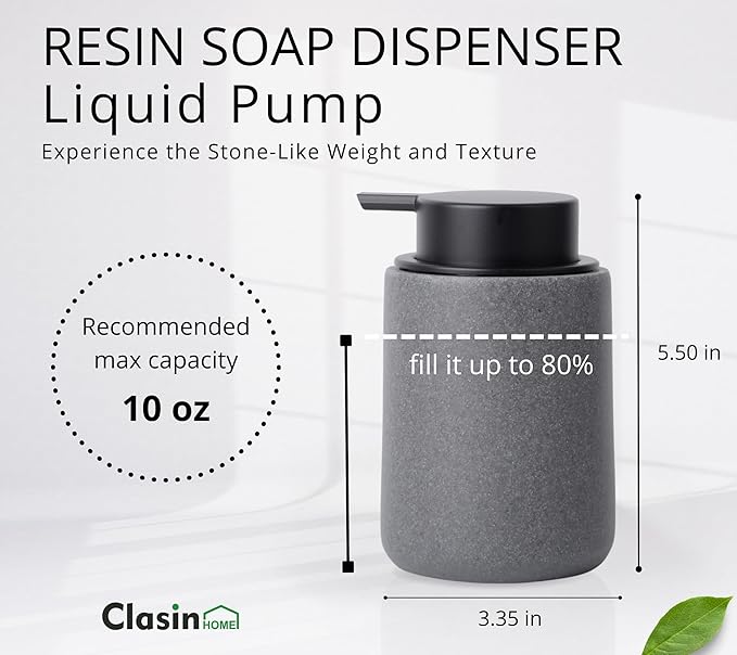 Clasin Home Grey Bathroom Accessories Set, 3 Pcs Resin Bathroom Accessories Complete Set, Sandstone Look Soap Dispenser with Large Pump, Toothbrush Cup, Soap Dish for Modern Home Decor and Kitchen