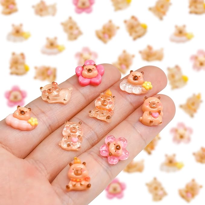 100 Pieces Tiny Flower Capybara for Dollhouse Miniatures Resin Animals for Crafts Mini Capybara for Fairy Garden Micro Landscaping Decoration