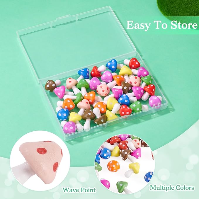 36 Pcs Wooden Mushrooms Figurines Tiny Wood Mushroom Miniature Colorful Mushroom Dollhouse Ornaments for Landscape Fairy Garden Plant DIY Table Office Desk Home Party Decor