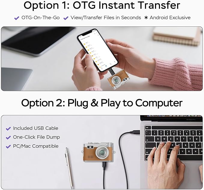 Mini Retro Camera with 1080P Video, 12MP Photos, Keychain Digital Camera, Ultra-Compact Tiny Camera with 32GB SD Card, OTG Adapter, Vintage Little Cameras for Travel, Daily Vlogging, Brown