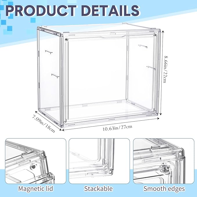 Leinuosen Diorama Kit Clear Display Case with Magnetic Attraction Lid Diorama Box Stackable Plastic Storage Bins for DIY Crafts Toys, Collectibles, Handbags and Figures, 10.63 x 7.09 x 8.66 Inch