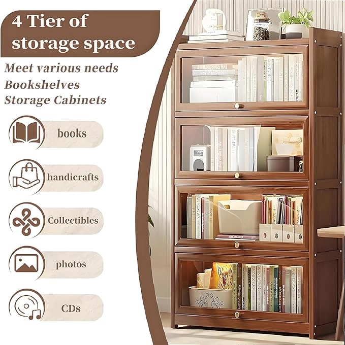 Display Cabinet with Acrylic Doors, 55" High Display Case, 4-Tier Curio Cabinet, Collectibles Toy Organizers Rack & Display Shelf, Bookcase for Home, Office, Study, Living Room