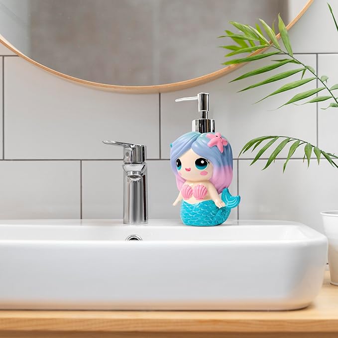 Mondeluna Mermaid Soap Dispenser, Cute Soap Dispenser, Mermaid Bathroom Decor, Hand Soap, Shampoo, Shower Gel Dispenser, Suitable for Bathrooms, Kitchen Countertops, Bathroom Accessories (Mermaid)