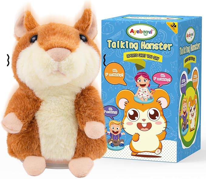 Ayeboovi Toddler Toys Talking Hamster Repeats What You Say, Kids Toys for 2 3 4 5 6 7 8 Year Old Girls Boys Gift, Christmas Stocking Stuffer for Kid, Stuffed Animals Interactive Learning Autism Toy