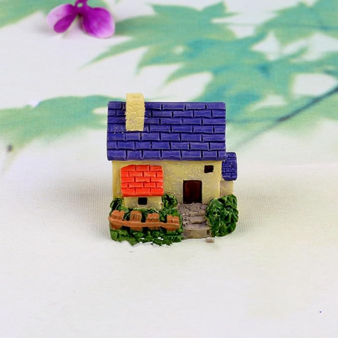 Avtytsda Resin Miniature House 4PCS Miniature House Fairy Gardening Micro Landscape Village Stone House Bonsai Terrarium Crafts Ornaments Accessories Home Decoration (C)