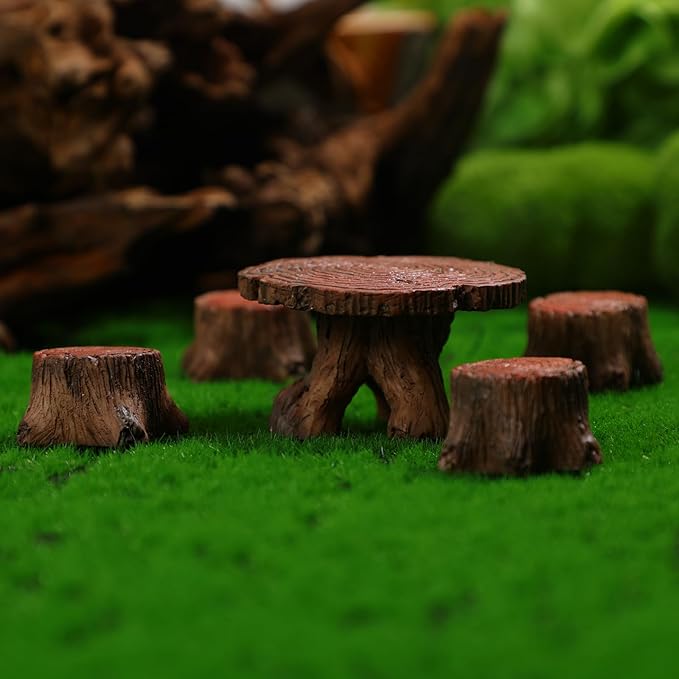 5 Pcs Fairy Garden Accessories Miniature Table and Chairs Set Micro Landscape Decoration Mini Resin Village Furniture Ornaments Kit for DIY Craft Gift Dollhouse Succulents Home Outdoor Decoration