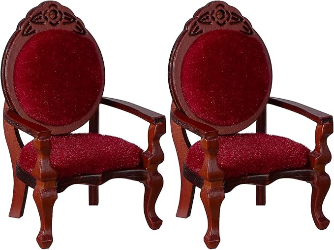 Civaner 2 Pcs Christmas Miniature Dollhouse Chair 1:12 Miniature Vintage Red Victorian Furniture Dollhouse Accessories Wooden Carved Single Chairs Vintage Armchair for Sofa Decoration Ornament