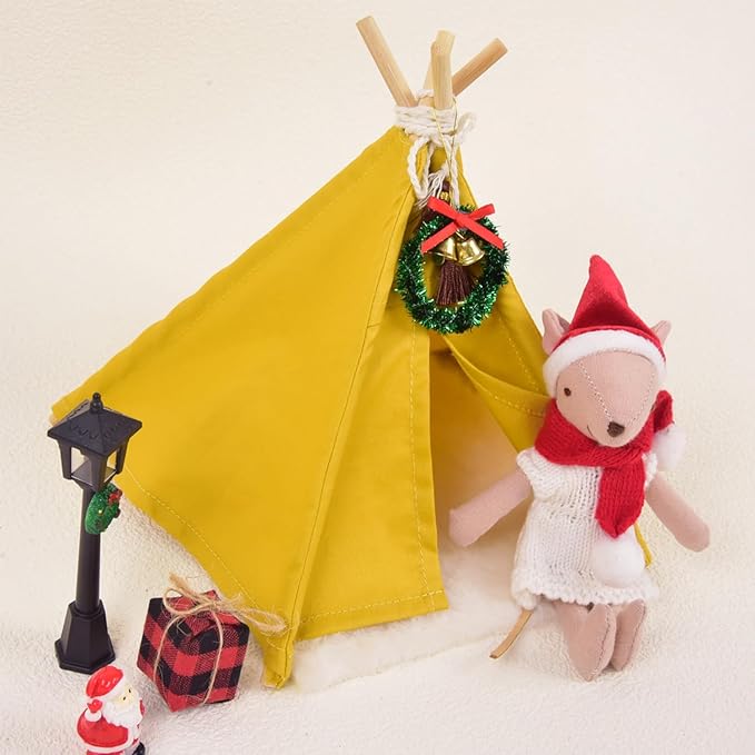 Dollhouse Camping Tent,1:12 Scale Mini Yellow Cloth Tent with Carpet, Miniature Outdoor Furniture Accessories for Bedroom,Patio and Garden (Yellow Camping Tent)