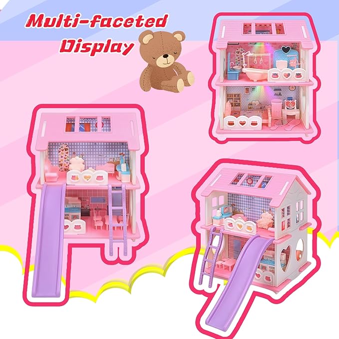 MOLINGXUAN Dollhouse - Cute Style Dollhouse Toy with Light, Slides and Furniture Accessories, Ideal for Collectors and Hobbyists Who Love House Miniatures