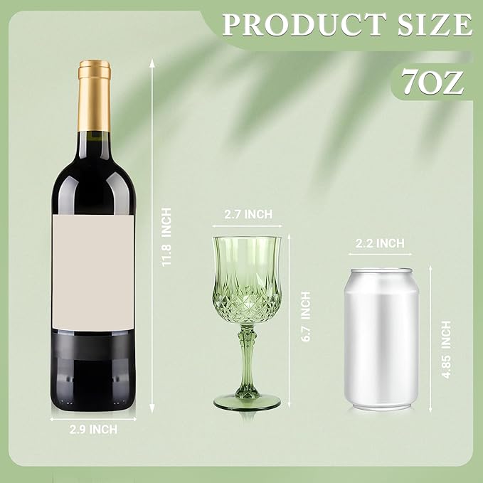 LEYIQU Plastic Wine Glasses, Plastic Goblets Vintage Style Cordial Drinking Glasses for Valentine’s Day, Wedding Reception, Grand Event Party Supplies (24, New Green)