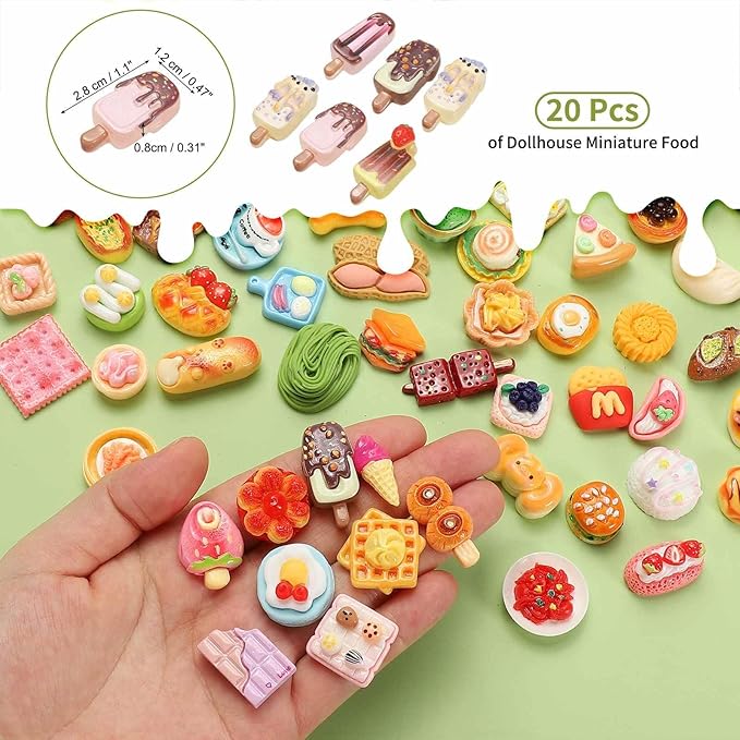 Dollhouse Miniature Food, Cute Mixed Luminous Fruit Sauce Popsicles Figures Toys Mini Resin Foods Trinkets for Pretend Play Kitchen Cooking Game & Doll House (Mixing Colors, 20pcs)