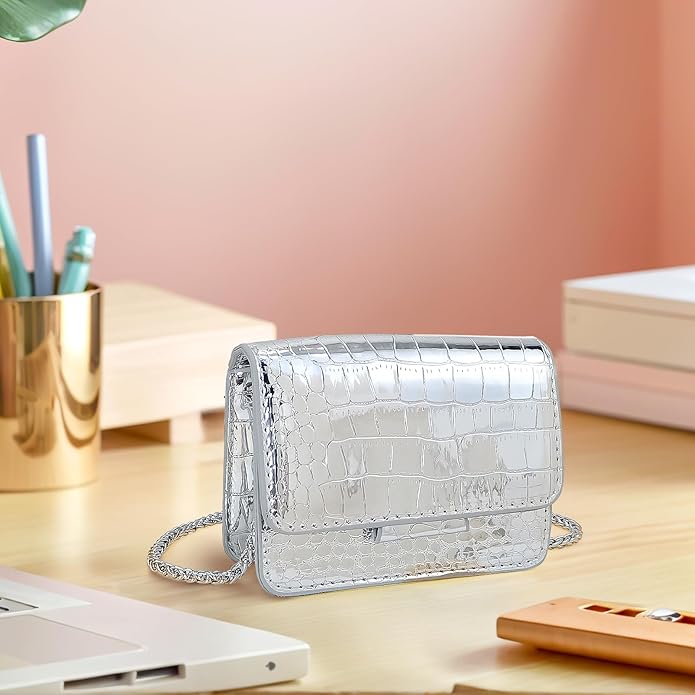 NovaKnot Metallic Mini Crossbody Purse, Evening Clutch Bag with Removable Chain Strap, Small Purse for Women, Not for Phones