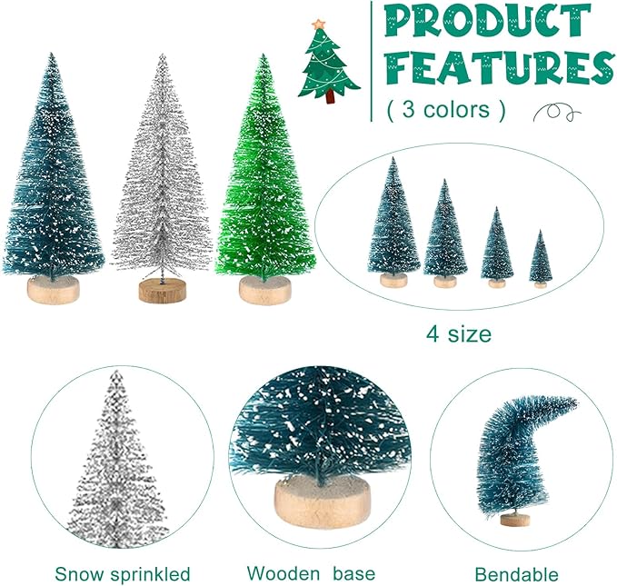 BOUBONI Mini Christmas Tree 35PCS Christmas Village Sets with Crafts Reindeer Snowmen Benches Street Lamp for Xmas Decorations Indoor Party Home Table Craft (Multicolor)