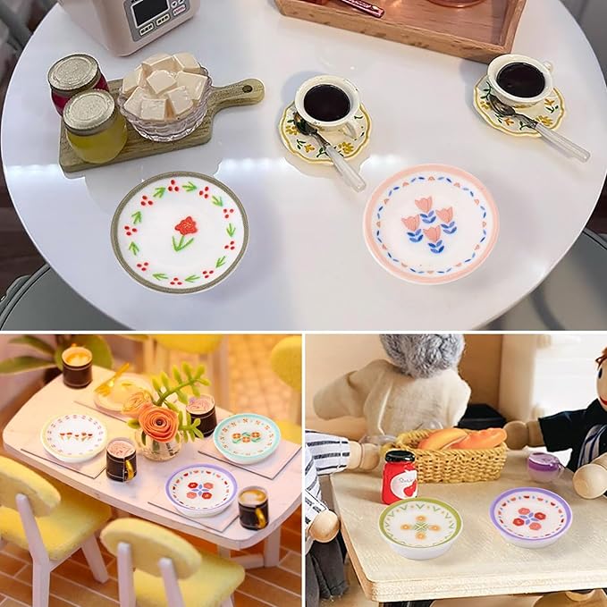 24Pcs Miniature Flower Plate Dollhouse Accessories Resin Mini Tableware Imitation Ceramic Bowl Tiny Dishes Ornaments Micro Landscape Decorations Garden Home Party Decorations Crafts Supplies