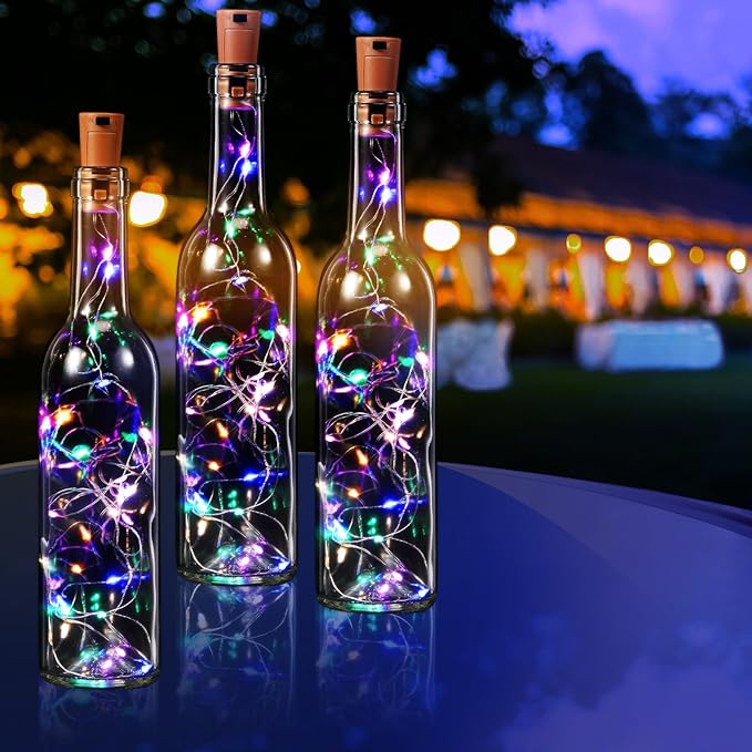 Rtteri 12 Sets Small Empty Wine Bottles with Cork Lights Centerpiece and 30 LED Battery Operated Cork Lights for Birthday Wedding Party Decoration(375 ml,Colorful)