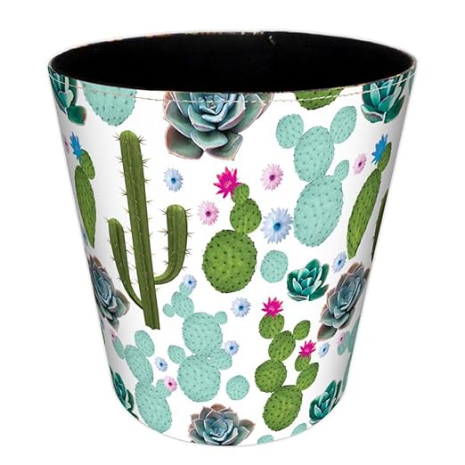 Scakbyer Wastebasket, 10.2x10.2x10.2Inch British Style Trash Bin Household Uncovered Garbage Can Wastebasket - (Cactus-1 Pattern)