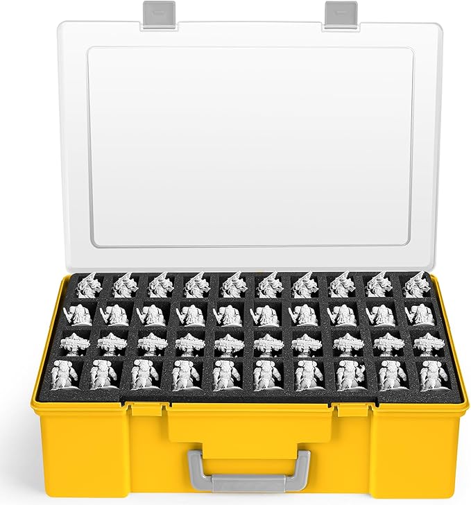 Miniature Storage Carrying Figure Case - 120 Slot Figurine Minature Carrying Case with 3 Foam Layer for Miniatures Compatible with 40k, DND & More (Yellow)