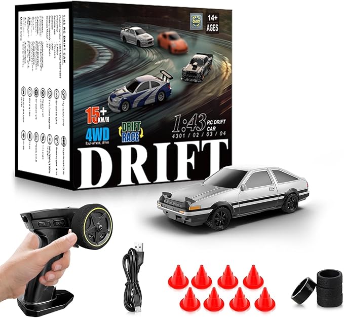 RC Drift car, 1/43 Mini Rc Drift car with Gyroscope, 2.4GHz Full Proportional Remote control Cars, 4WD High Speed Racing with Lights, Racing Tires, Model Cars Gift for Adults, Kids, Boys, Girls