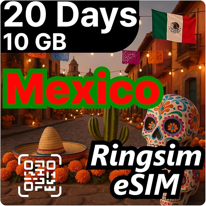 [eSIM] Mexico eSIM | 20DAYS 10GB | 5G, 4G/LTE, Tethering, Hotspot | eSIM with Instant Activation in 10 Minutes | Cancun, Mexico City, Los Cabos | Travel eSIM by Ringsim