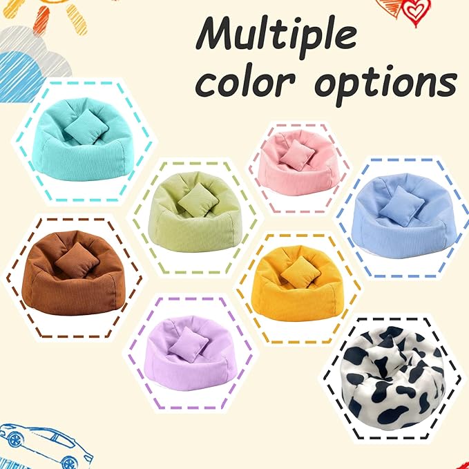 Handmade Bean Bag Chair for Doll Sofa Seat, Mini Sofa Suitable for 17 cm Dolls, Practical Accessories Suitable for Blind Box Enthusiasts and Collectors(Cow)