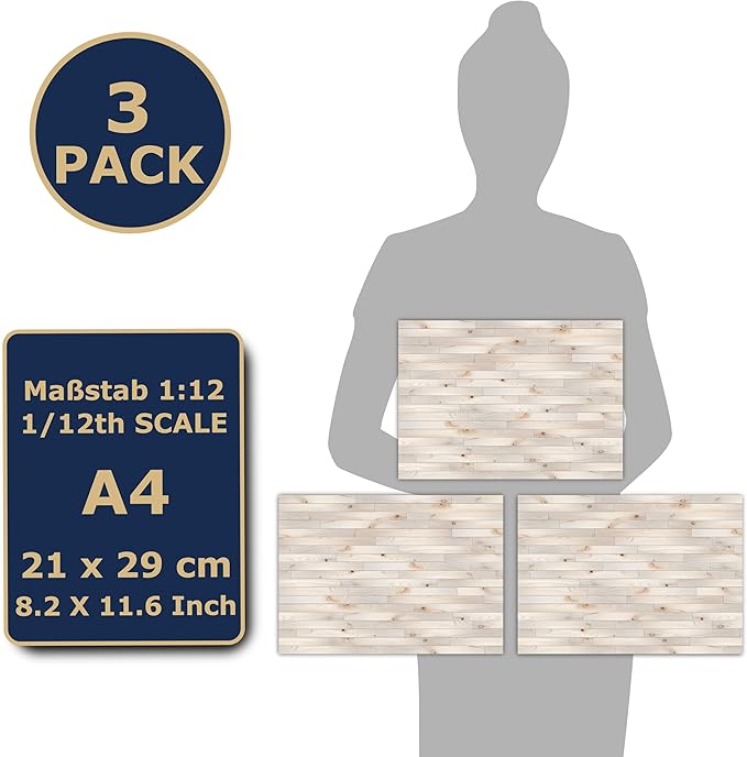 3 Sheets Self-Adhesive Flooring for Dollhouse 1:12 Scale (Creme Colored Oak 2)