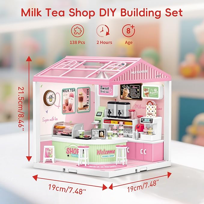 Hallisun LED Building Blocks for Adults, 1:24 DIY Miniature Dollhouse Kits with Roof & Dustproof Cover, Tiny House Toy Building Sets for Kids Ages 8-12-15, Birthday Hobbies Gift for Men Women Boy Girl