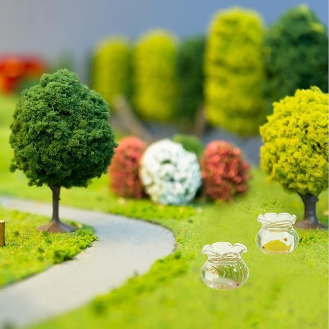 Kisangel 2pcs Dollhouse Fish Tank Miniature Fish Bowl 1: 12 Glass Goldfish Bowls for Tiny House Decorative Accessories