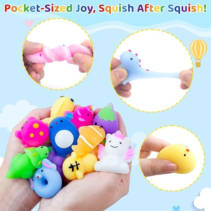 150 Pieces Kawaii Mini Animal Mochi Squishy Toys Party Favors for Kids 8-12 Fufu Bulk Squishy Slow Rising Sensory Fidget Toys for Classroom Prizes Set Christmas Pack Valentine Goodie Bags Easter Eggs