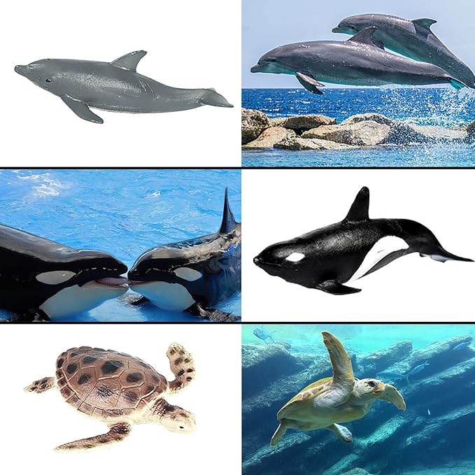 EOIVSH 24PCS Mini Ocean Animal Figurines - Realistic Sea Creatures Toy Figures with Sharks, Whales & Walrus - Under The Sea Life Figure for Party Decoration, Easter Egg Filler & School Project