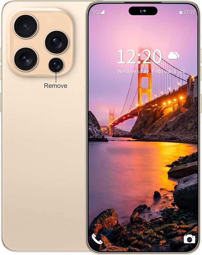 Huness I16PROMAX 16+1TB Smartphone Unlocked Cell Phone,6.99" HD Screen Unlocked Phones,Battery 7000mAh Android 14,Face ID/Fingerprint Button unlock/Photos/5G/Dual SIM/GPS (Gold, 16+1TB)