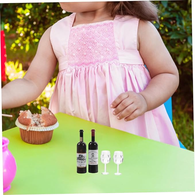 ORFOFE Scale Miniature Wine Bottle with Goblets Doll House Accessories Realistic Mini Decor for Creative Play and Photography Props