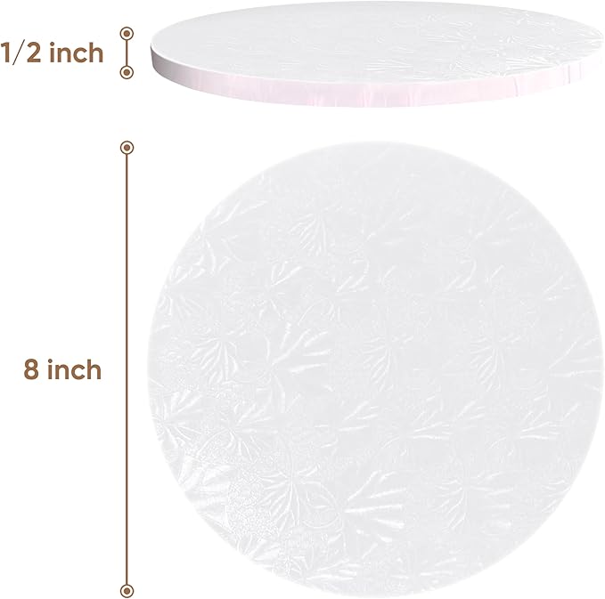 Cakebon Round Cake Boards - Sturdy 1/2 Thick Drums - 8 Inch Professional Fully Wrapped Edges White 3-Pack