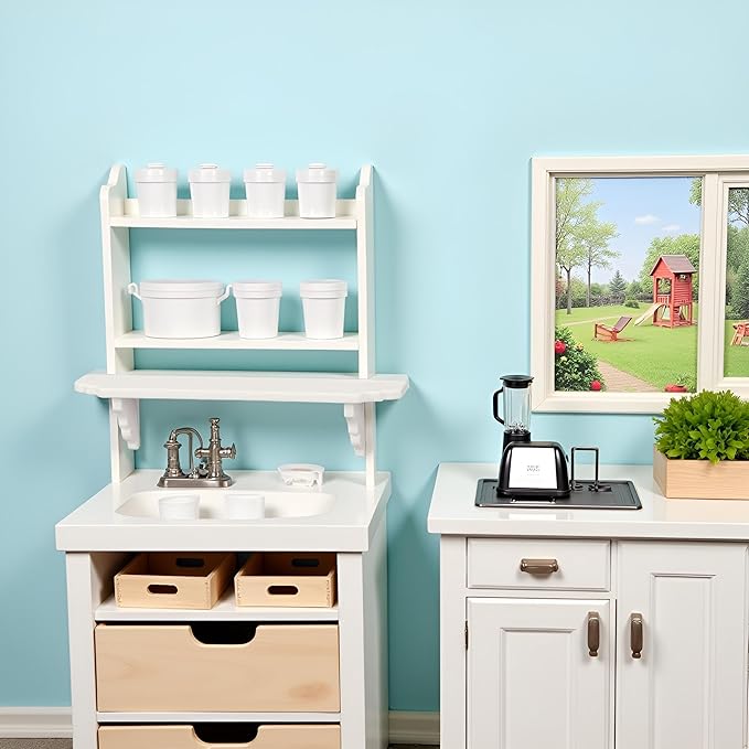 White Dollhouse Wall Shelf, 1/12 Scale Miniature Dollhouse Accessories, White Doll House Storage Wall Shelf for Kitchen Scene Accessories