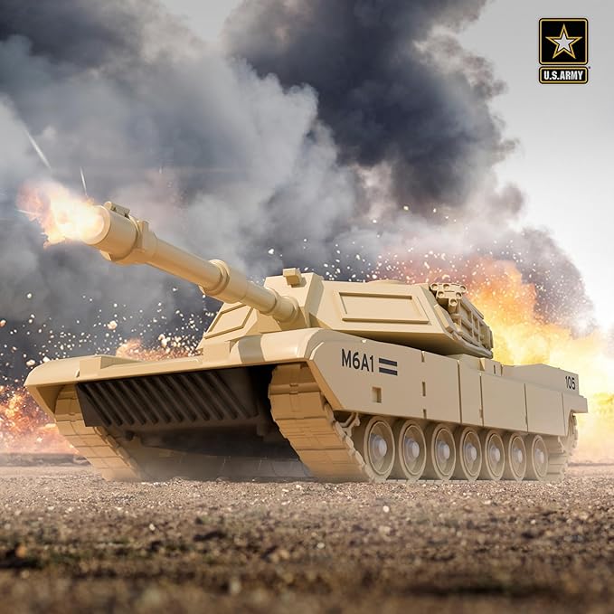 Lollipop U.S. Army Toy Friction Combat Tank with Lights and Sounds for Boys