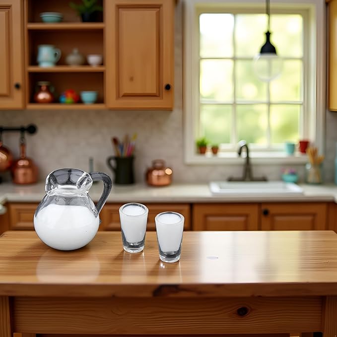 3Pcs White 1/12 Miniature Milk Pitcher Dollhouse Decoration Accessories, DIY Doll House Kit