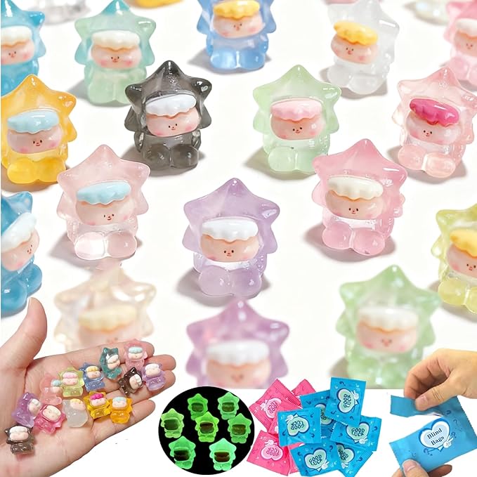 50 PCS Mini Glow-in-The-Dark Resin Star Blind Bag Set, Tiny Star Mystery Bags for Dollhouse Decor, Miniature Figures for Doll House Fairy Garden, Party Presents for Kids