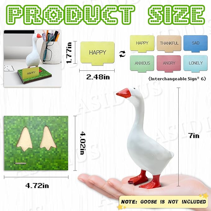 Desk Goose Accessories with 1 Pixel Base & 6 Mood Signs, Funny Desk Decor for Women & Children, Cute Goose Stuff for Christmas Gifts (Accessories Only)