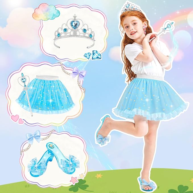 Princess Dress Up Shoes for Little Girls 3-6，Kids Pretend Play Clothes for Toddlers with Tutu,Shoes and Accessories,Christmas Thanksgaving Birthday Gift Toys