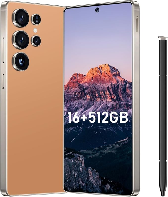 Bnjbmj I25 Ultra Flagship Killer Smartphone - Snapdragon 8 Gen 3, 16GB+512GB, Massive 6.99" FHD+ Display, 108MP+68MP Pro Cam, 7000mAh 2-Day Battery, Android 14, Includes Stylus Pen (Titanium Orange)