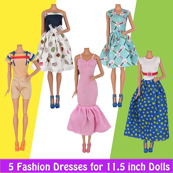 33Pcs Doll Clothes and Accessories for 12 Inch Boy and GirlDoll, Includes 20 Wear Clothes Shirt Jeans Suit and Wedding Dresses, Glasses Earphones Dog and Bike for 12'' Boydoll Girldoll