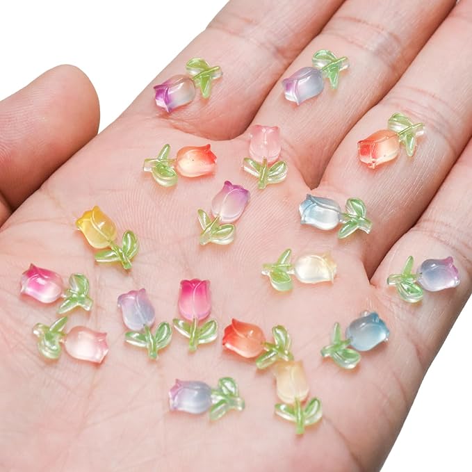 100 Pieces Mini Tulip Flowers for Crafts Dollhouse Miniatures Luminous Resin Mini Things Micro Tulip for Fairy Garden Micro Landscaping Decoration