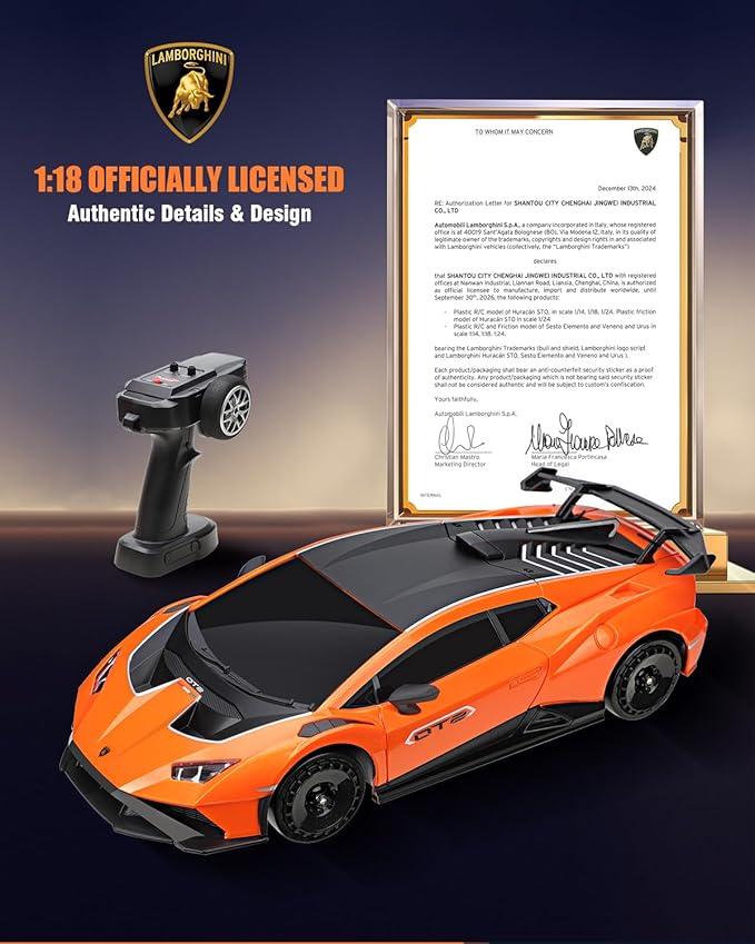 Lamborghini Remote Control Car for Boys 8-12, Officially Licensed 1:18 Scale 2.4GHz 15Km/ RC Drift Car Toys with Headlight, 2 Batteries 60 Min Play, RC Gift Toy for Boys & Girls Ages 3-12 & Adults